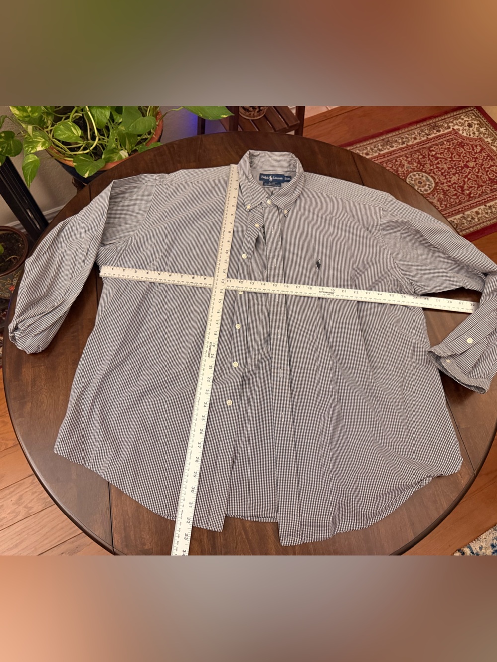 Ralph Lauren Men's Navy and White Micro-Check Button-Down Shirt